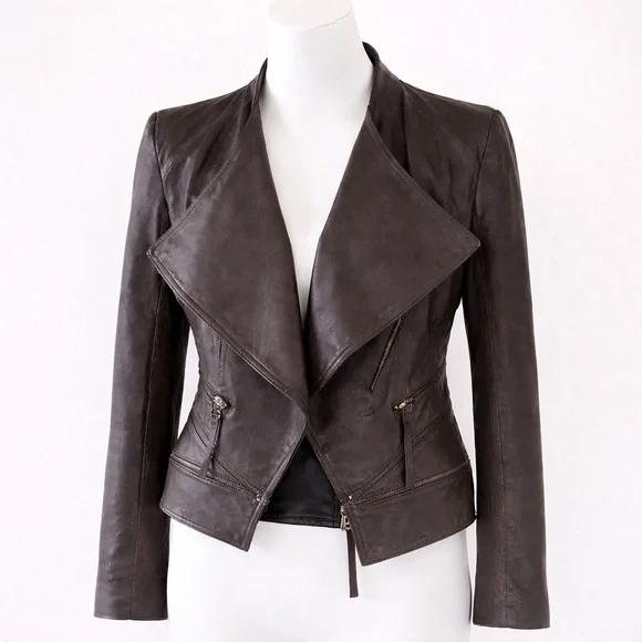 McGinn Magpie Convertible Leather Moto Jacket Zip-Off Hem Crop M - Picture 14 of 14